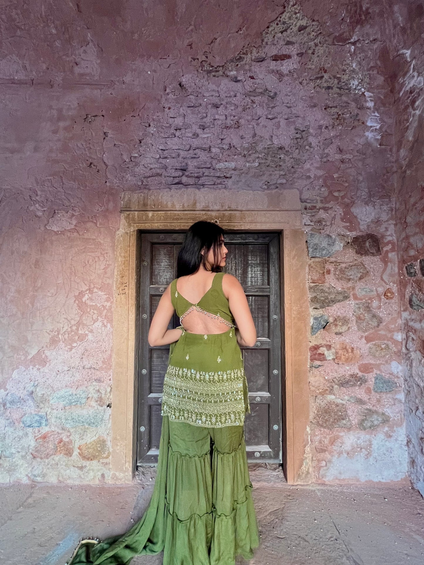 Olive green festive set