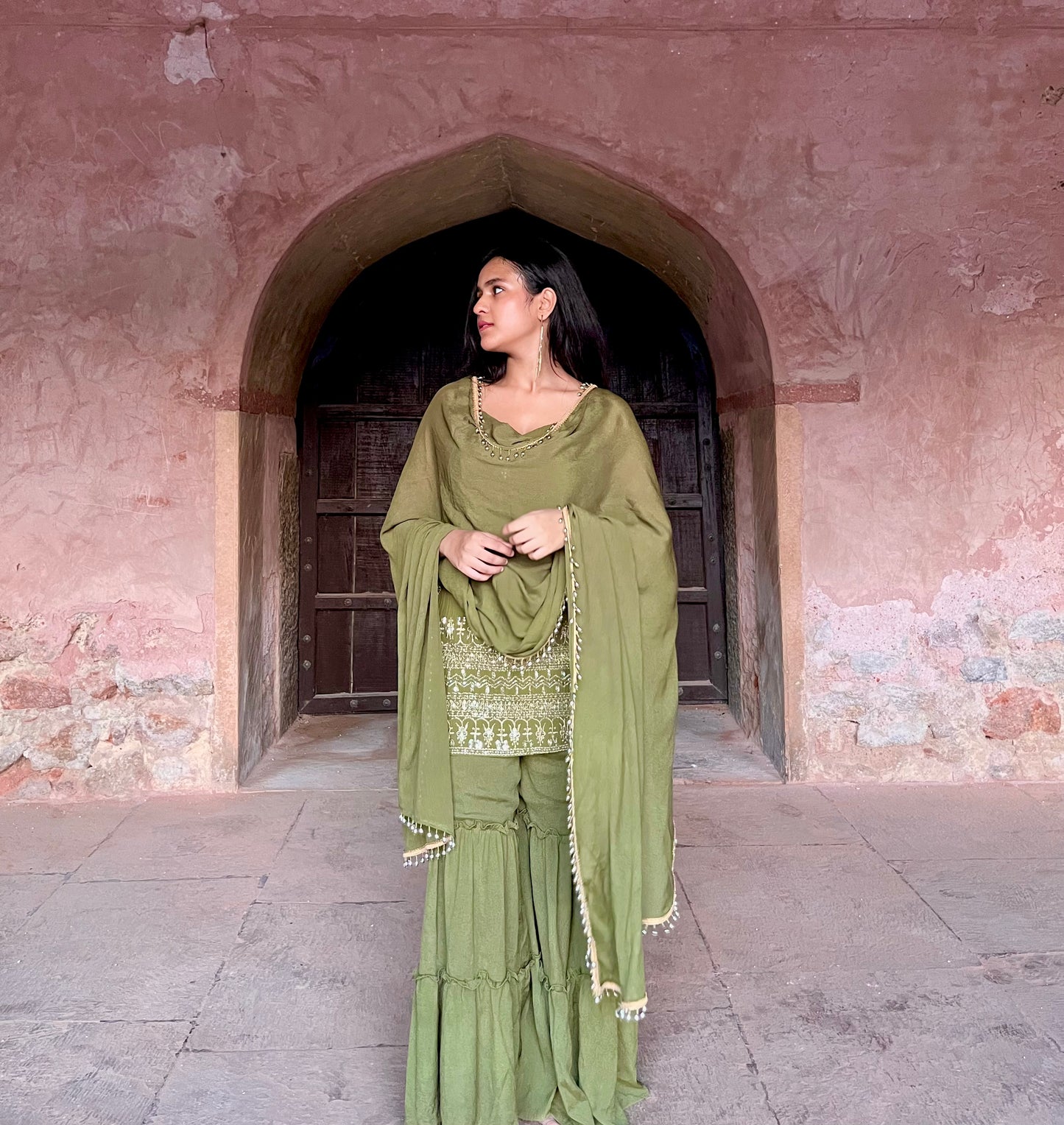 Olive green festive set