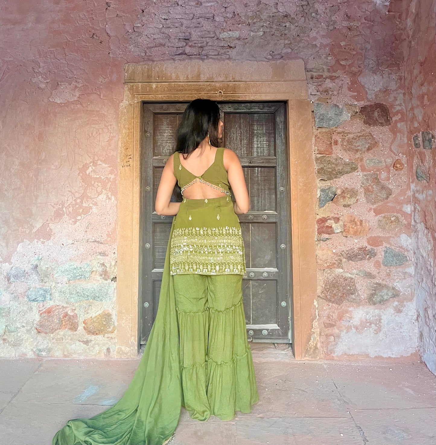 Olive green festive set