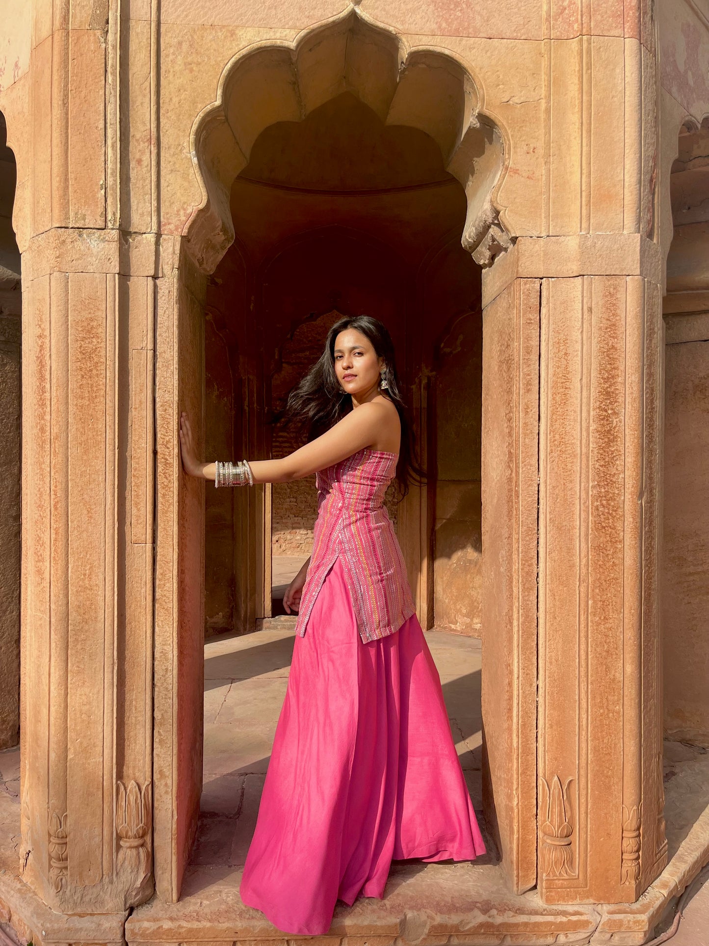 Pink one shoulder set