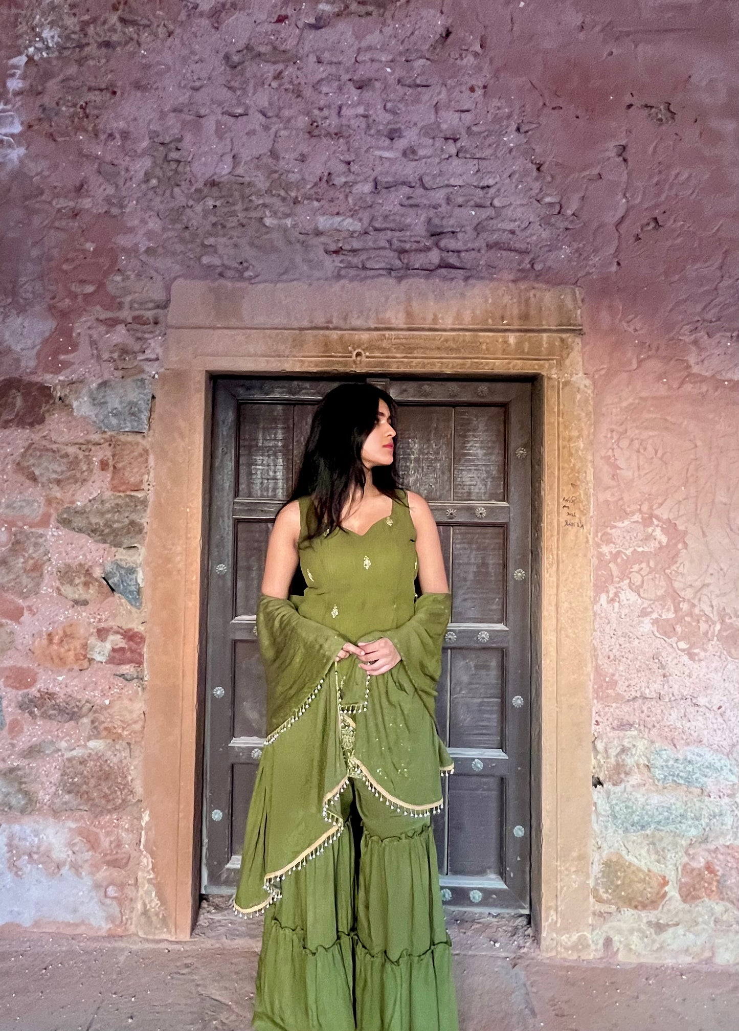 Olive green festive set