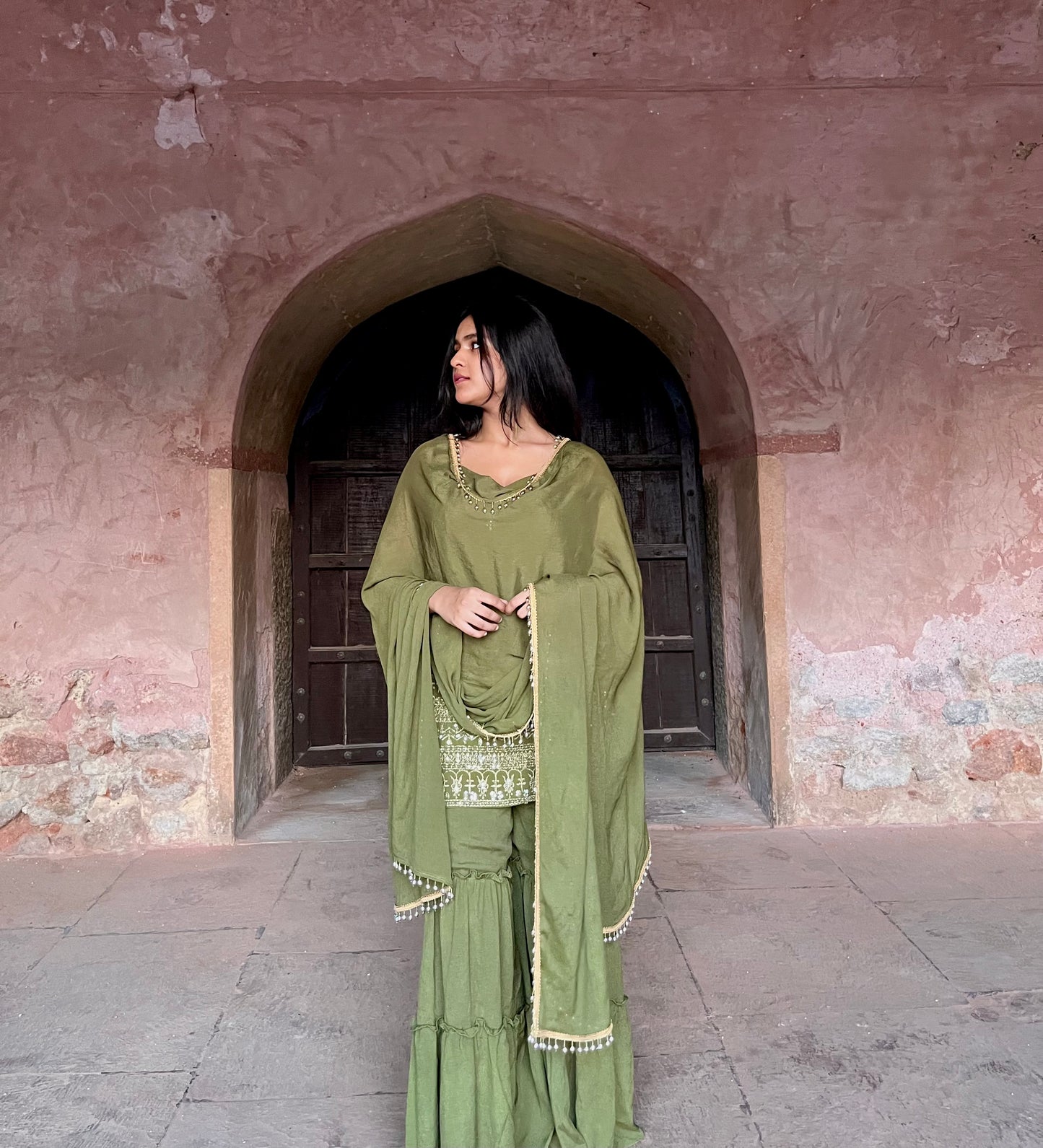 Olive green festive set