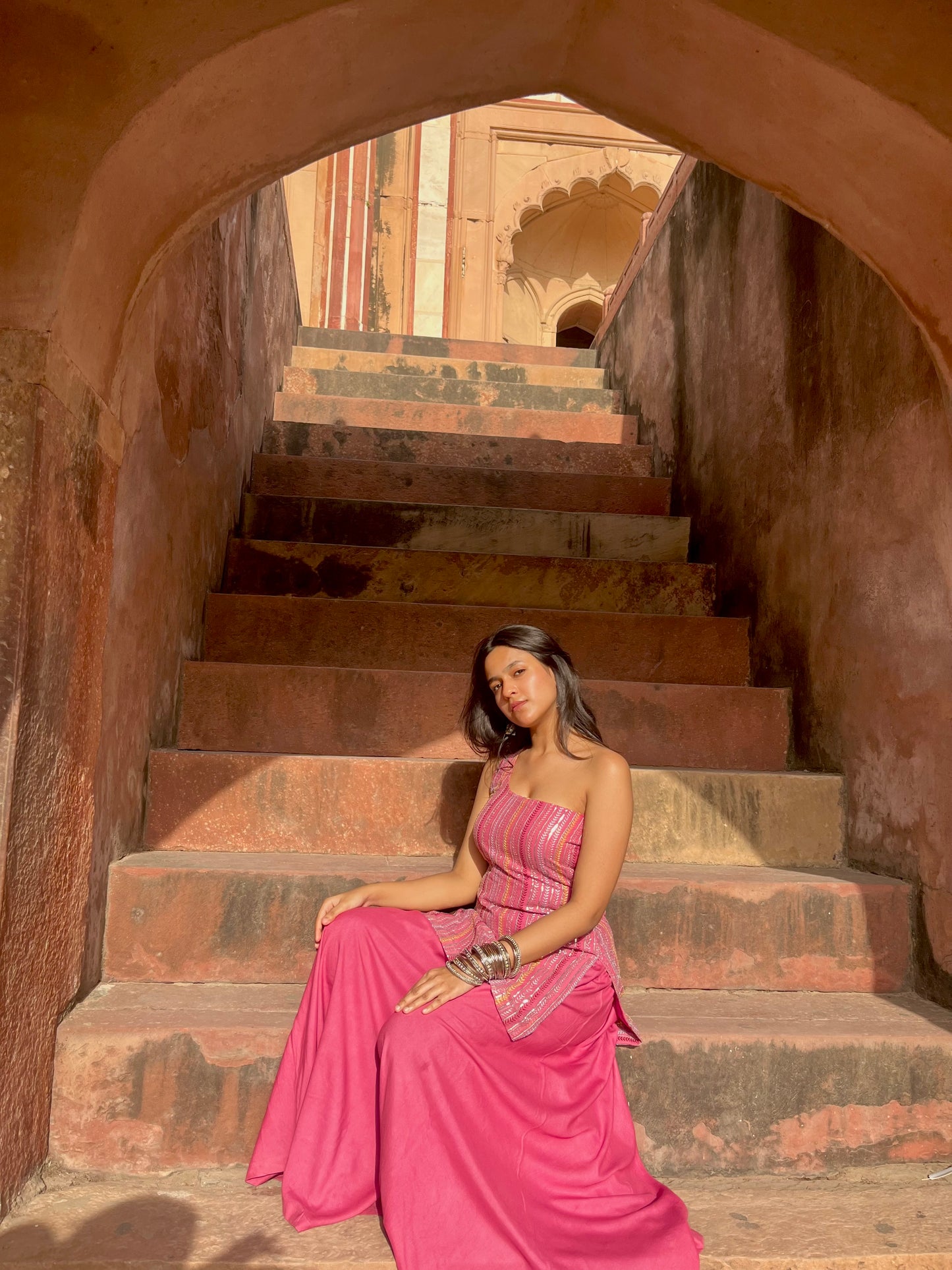 Pink one shoulder set