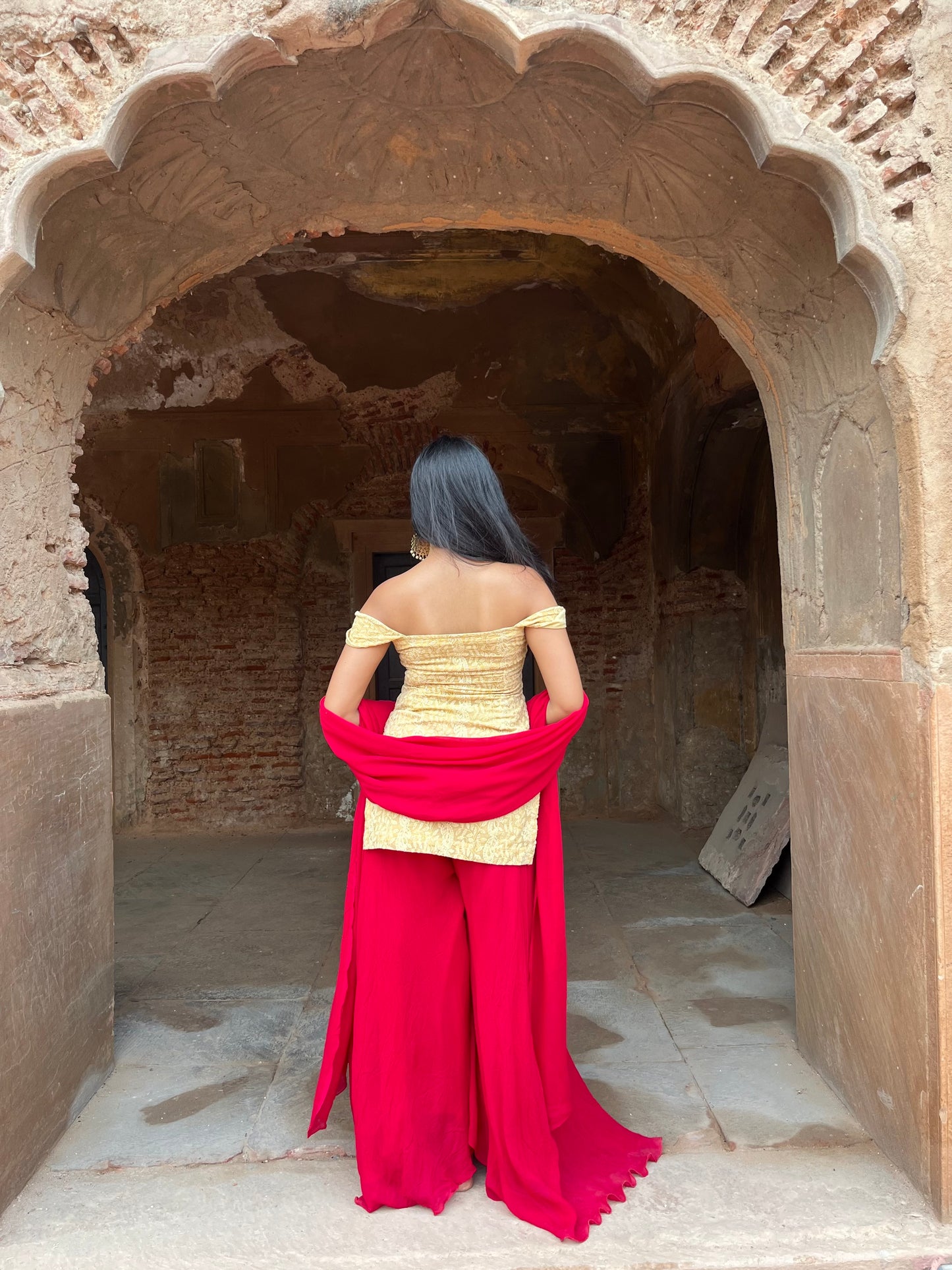 Mustard off shoulder kurti